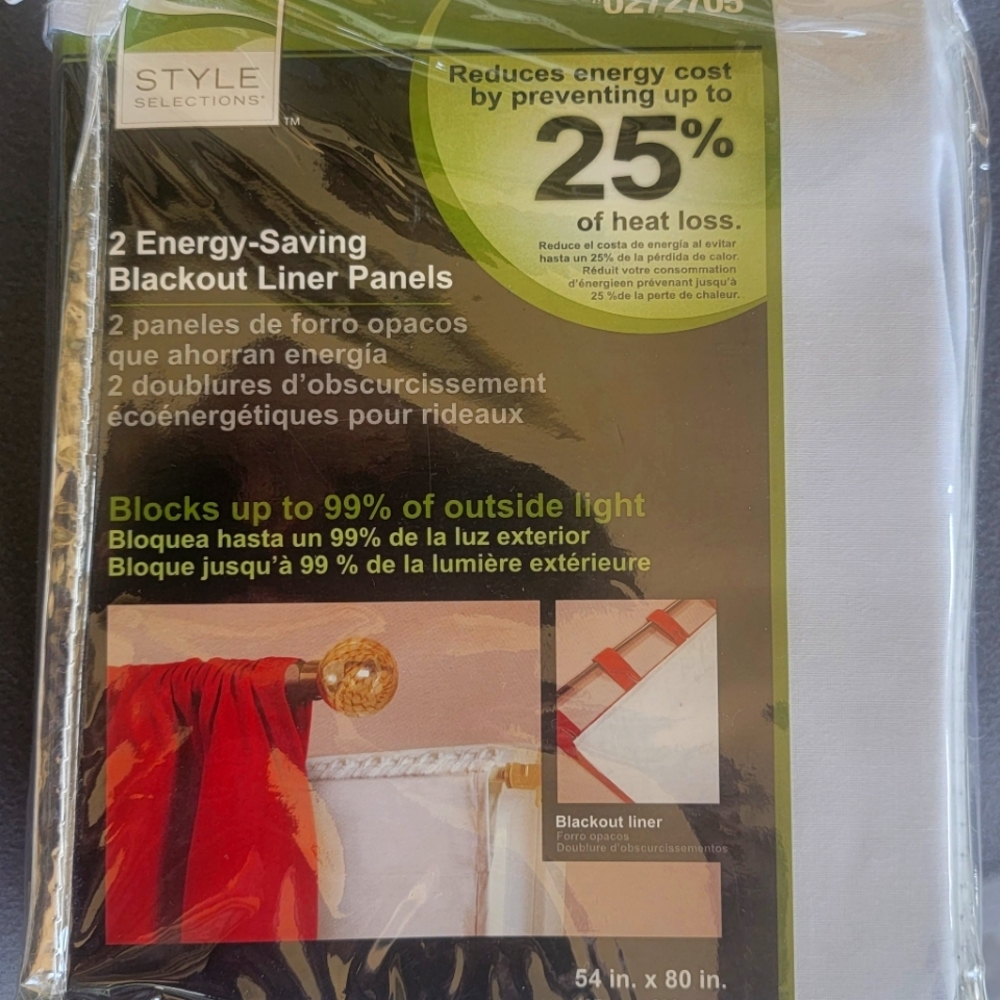 2 Energy-Saving Blackout Liner Panels.. 54" W X 80" L.. NWOT